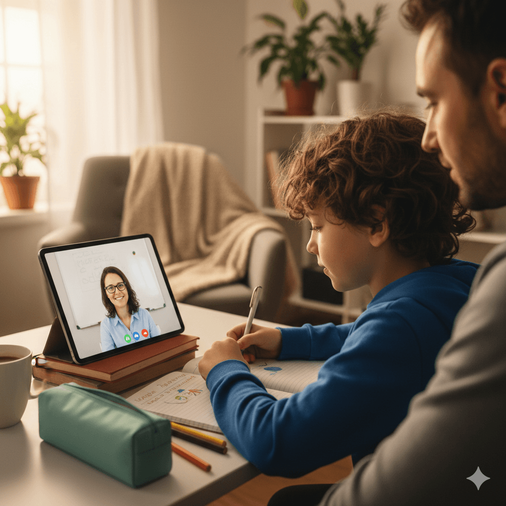 Séance découverte de tutorat en ligne français maths au Québec avec enfant et cahier