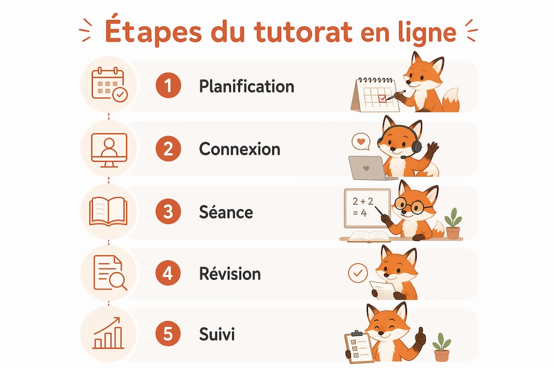 Découvrez en un coup d’œil les grandes étapes du tutorat en ligne grâce à cette infographie claire et synthétique.