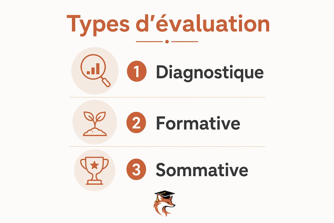 Visuel présentant les différentes formes d’évaluation utilisées en accompagnement scolaire