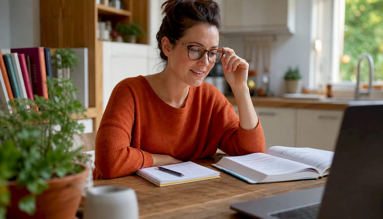 Female tutor conducting online French lesson at home