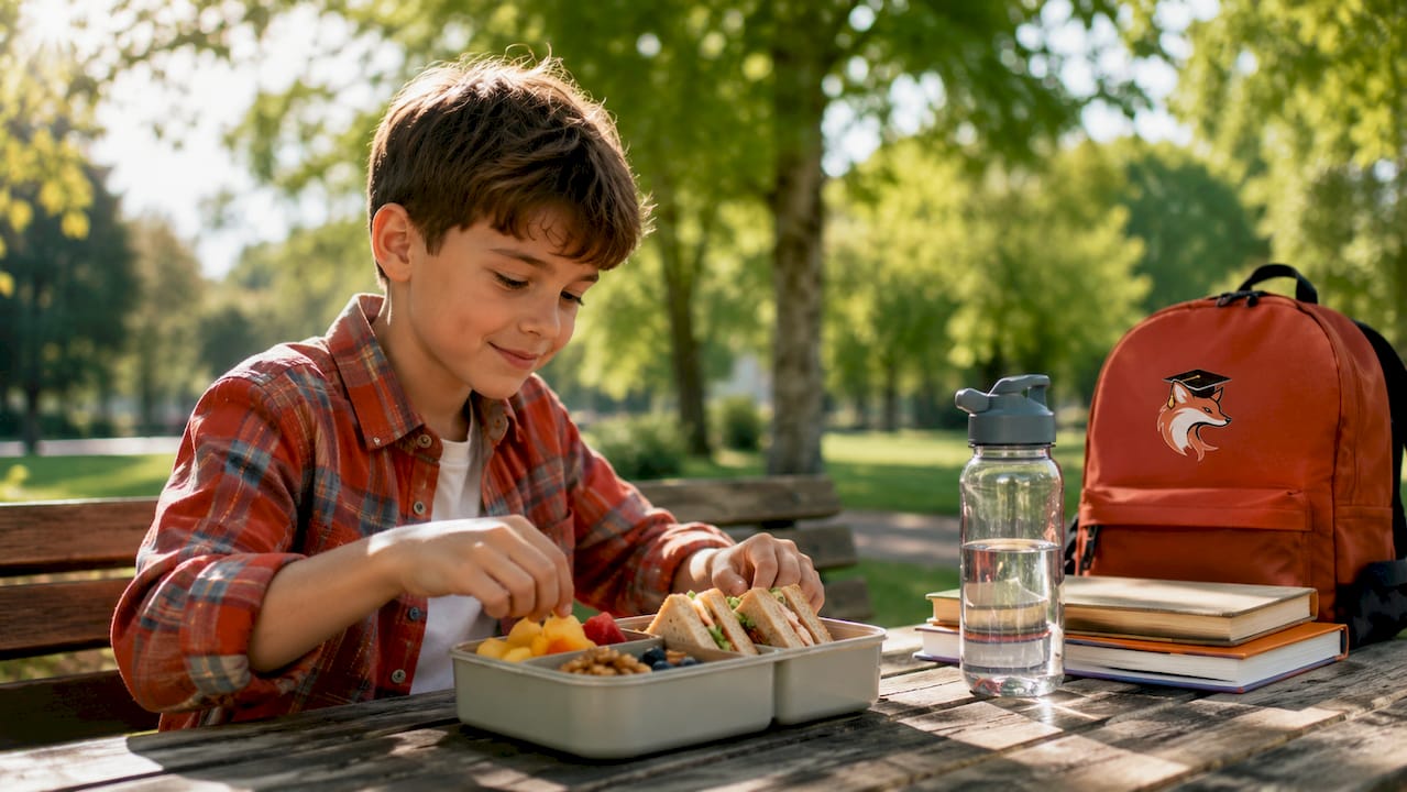 Un enfant prépare un déjeuner équilibré pour rester concentré à l’école.
