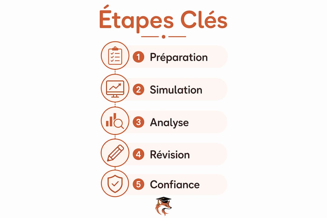 Visualisation des différentes étapes incontournables pour réussir une simulation d'examen