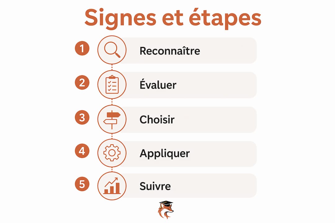 Infographie présentant les indicateurs clés et les étapes à suivre pour accompagner efficacement les étudiants dans leur réussite académique.