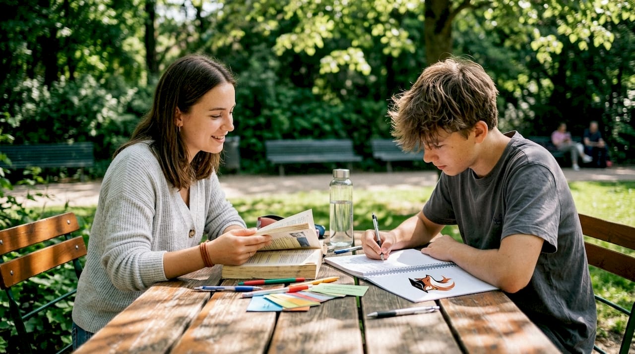 French tutor teaching student in Montreal apartment
