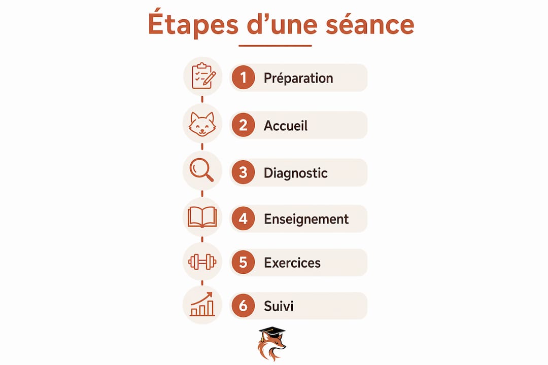 Visuel illustrant les moments essentiels d’une session de tutorat en ligne