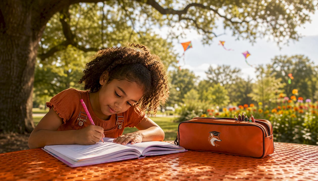 Elementary student focused on homework