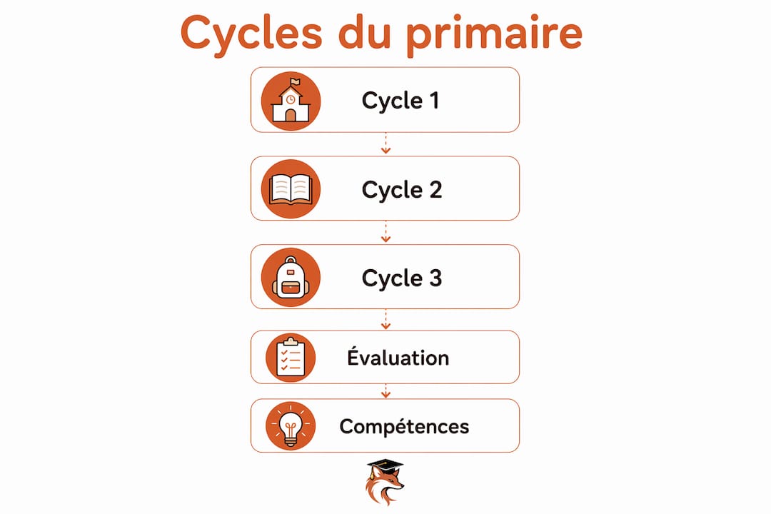 Schéma illustrant le déroulement et l’évaluation du programme d’enseignement à l’école primaire