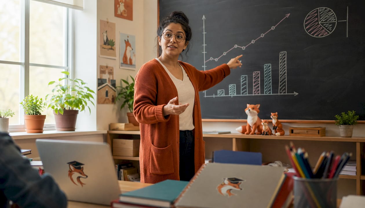 Canadian teacher explaining academic data