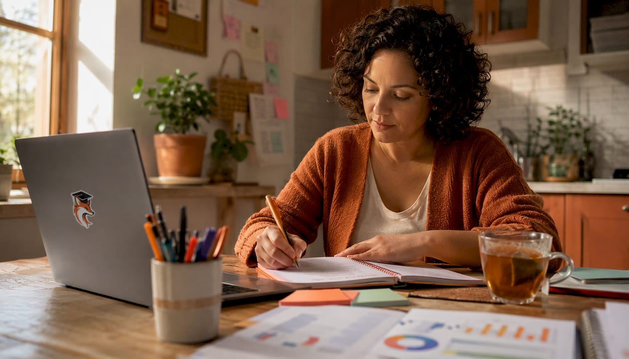Educator reviewing student academic progress tracker
