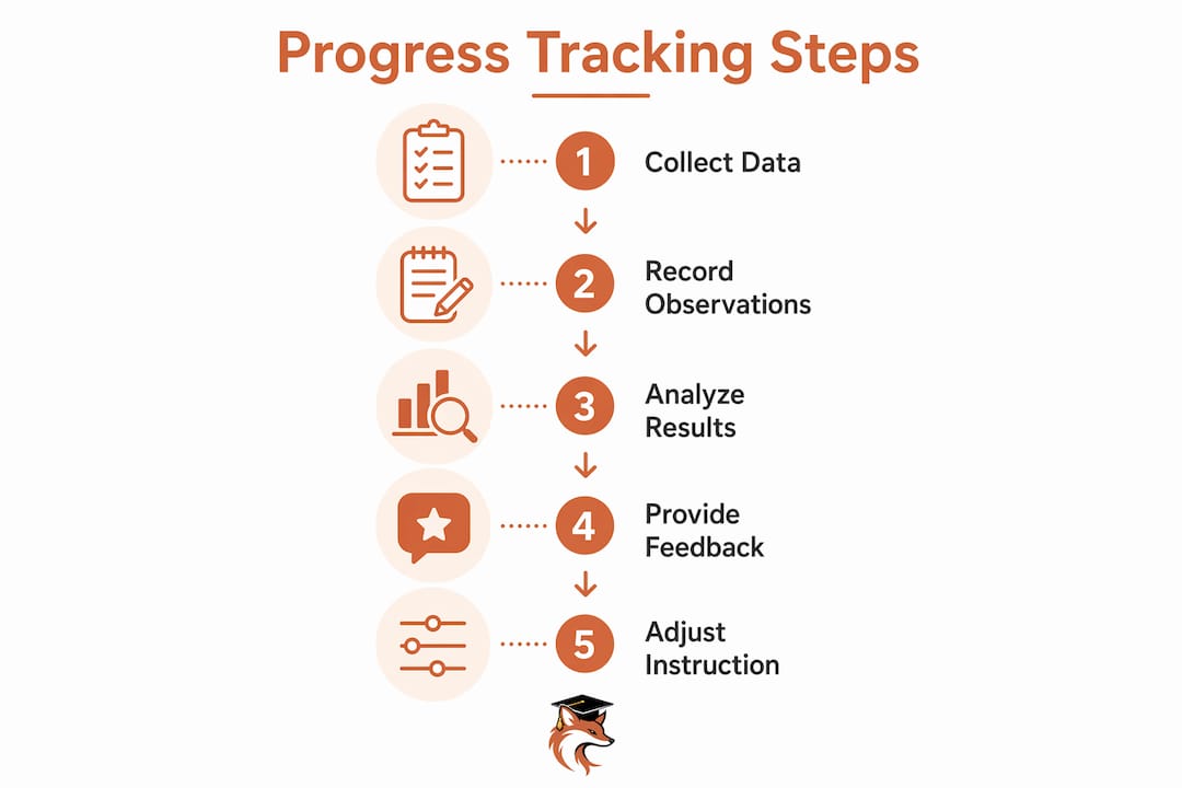 Infographic showing five steps of academic progress tracking