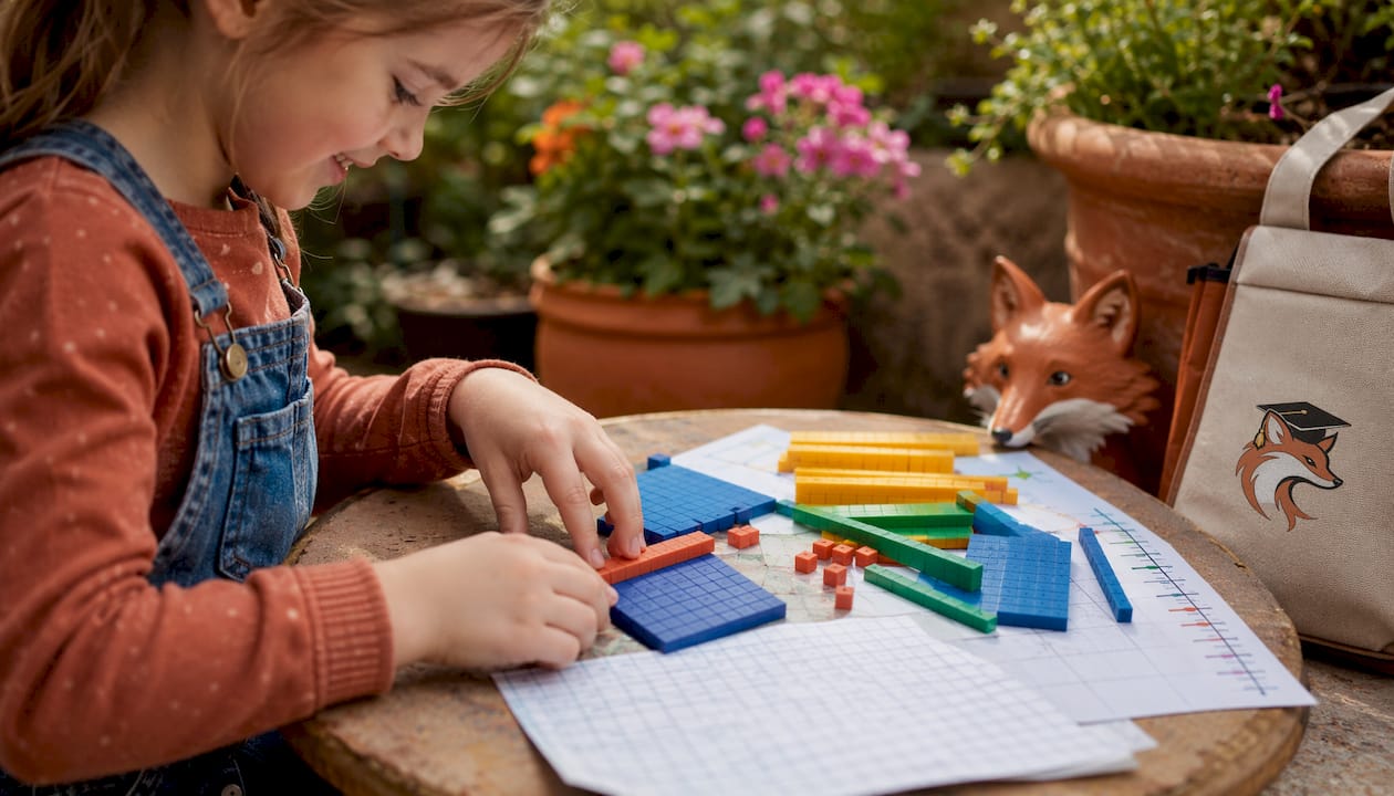 Child using visual math learning tools
