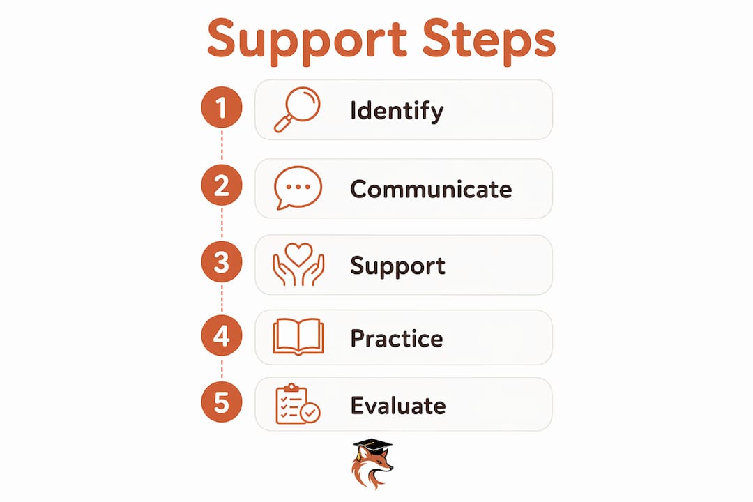 Infographic showing five key steps to support math learning