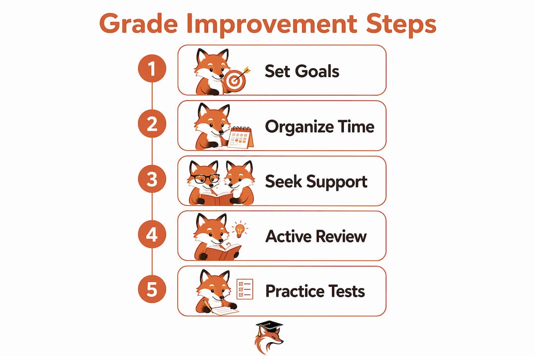 Infographic showing steps to improve grades