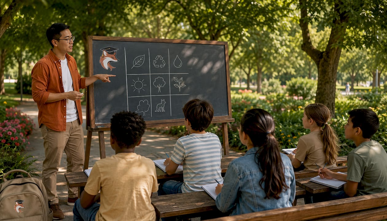 Un professeur explique à ses élèves les clés de la réussite à l’école.