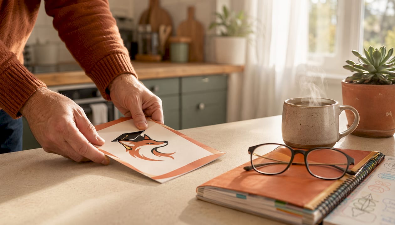 Father holding motivational study pamphlet