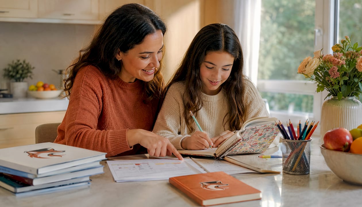 Mother and daughter preparing for high school exam