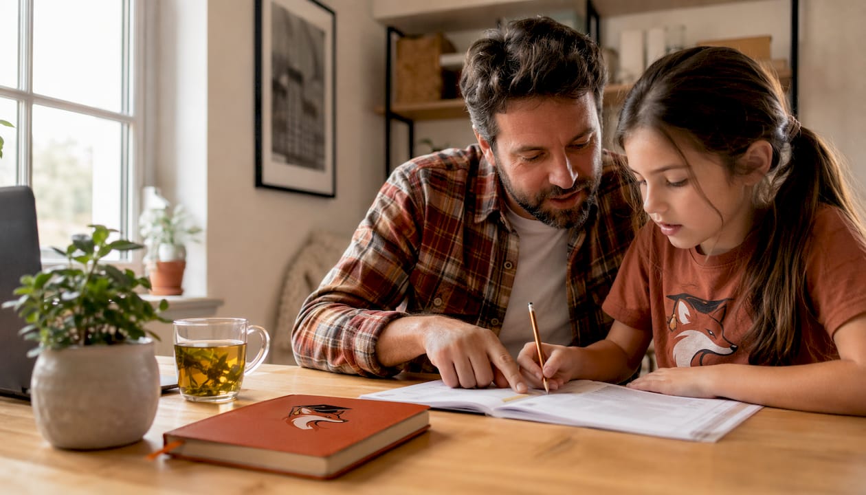 Father supporting daughter’s test preparation