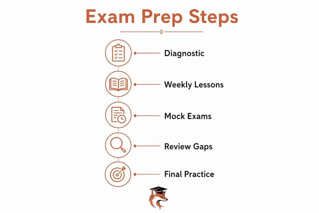 Infographic showing step-by-step exam prep plan