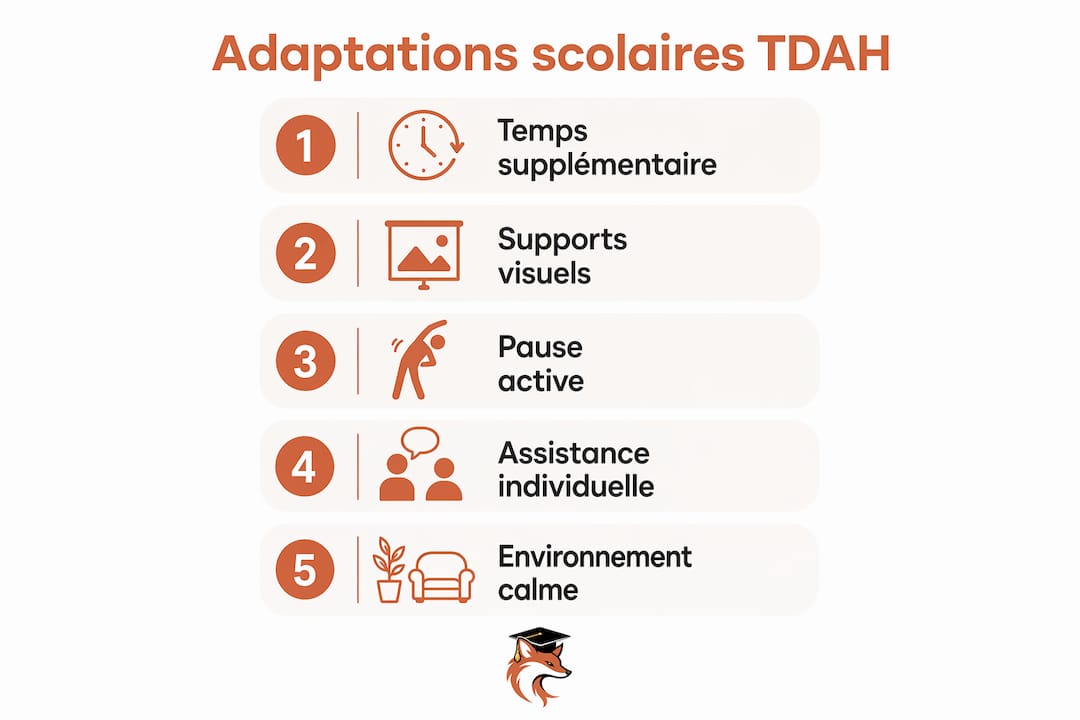 Infographie : les principaux aménagements en classe pour les élèves avec TDAH