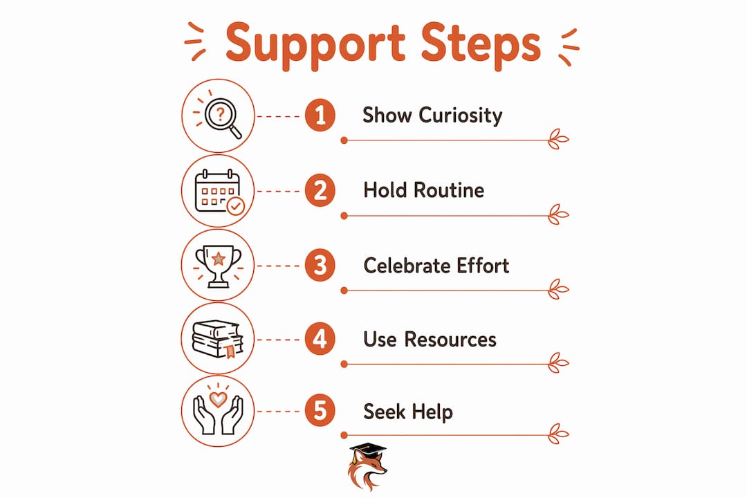 Infographic showing key steps to support child's French learning