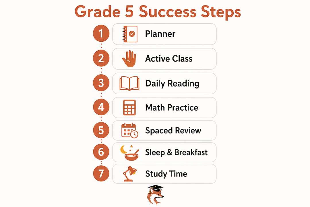 Infographic of Grade 5 study strategies steps