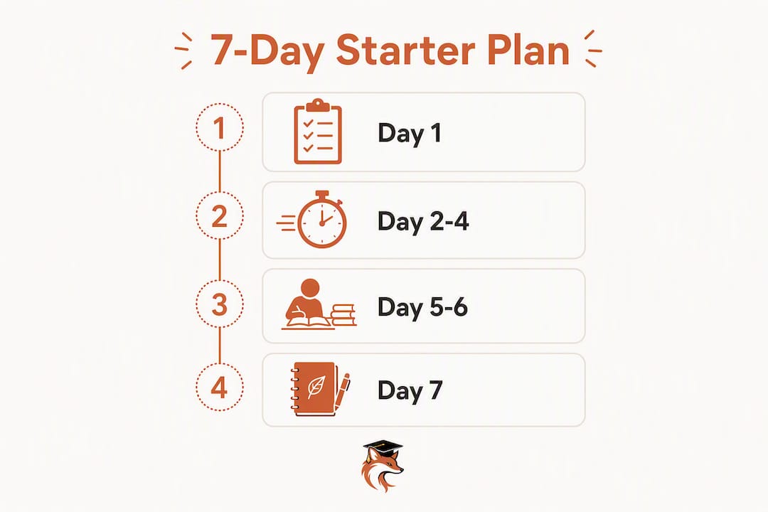 Infographic showing 7-day starter time management plan