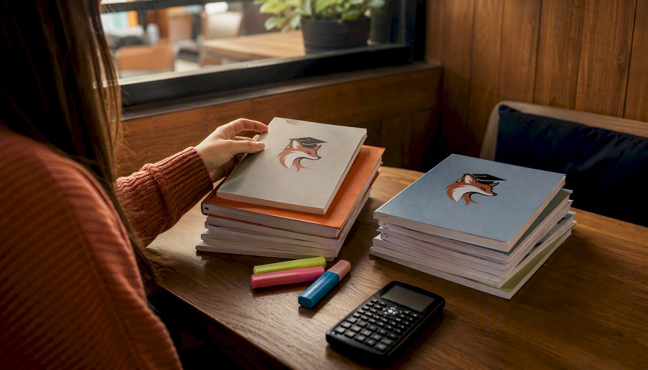 Overhead view of SSAT and ISEE study materials