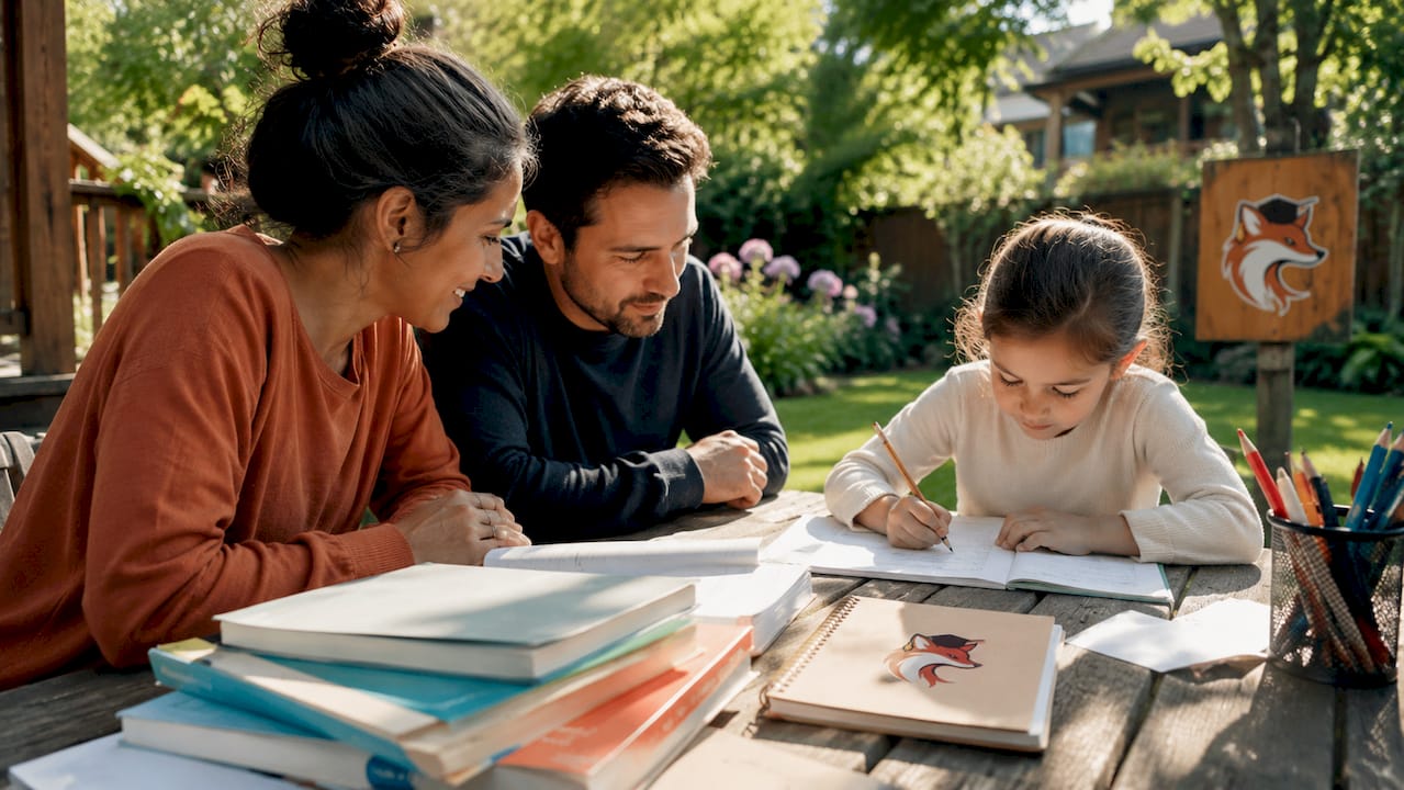 Canadian family studying for entrance exams