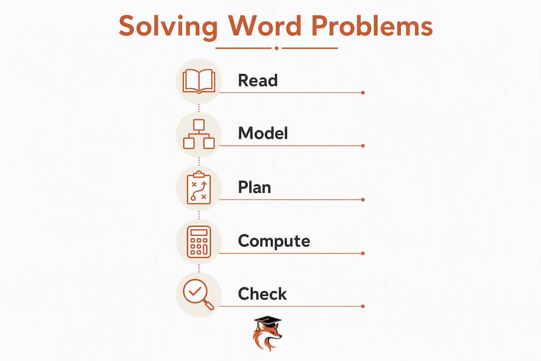 Infographic showing word problem solving steps