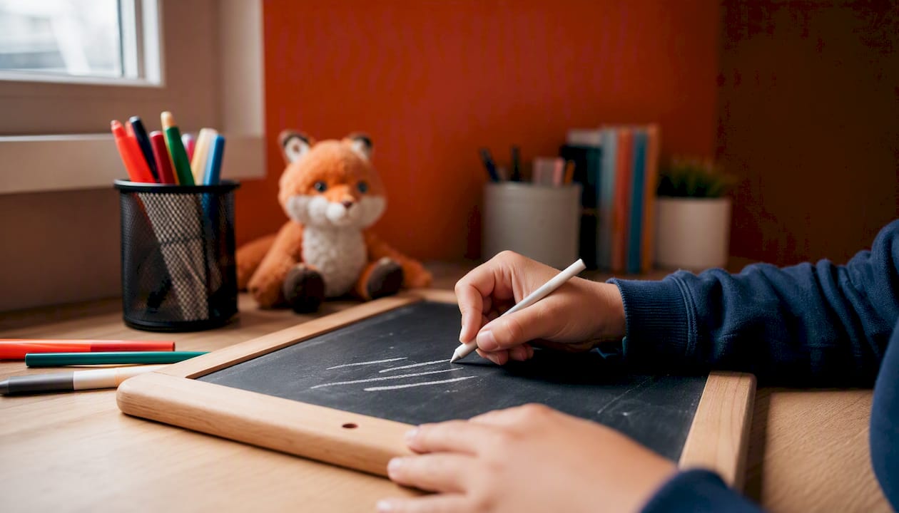 Des élèves montrent du doigt un intervalle inscrit au tableau blanc.