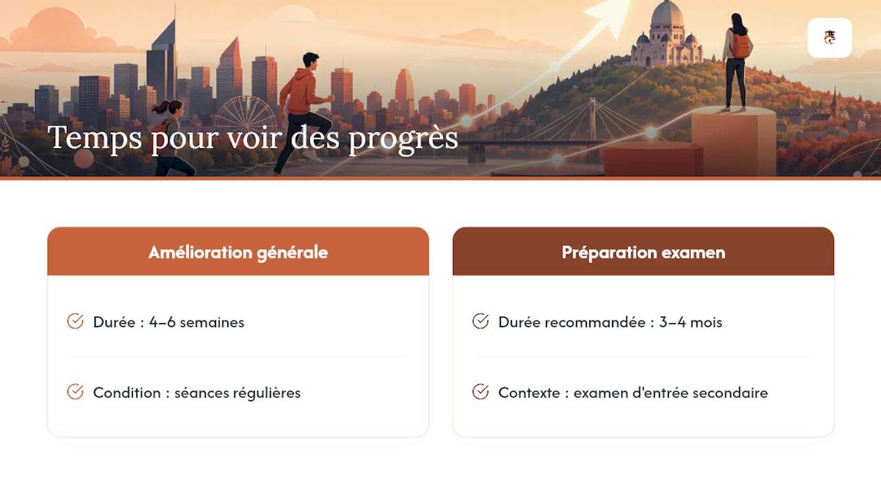 Frise chronologique illustrant l’évolution des progrès réalisés lors des séances de tutorat