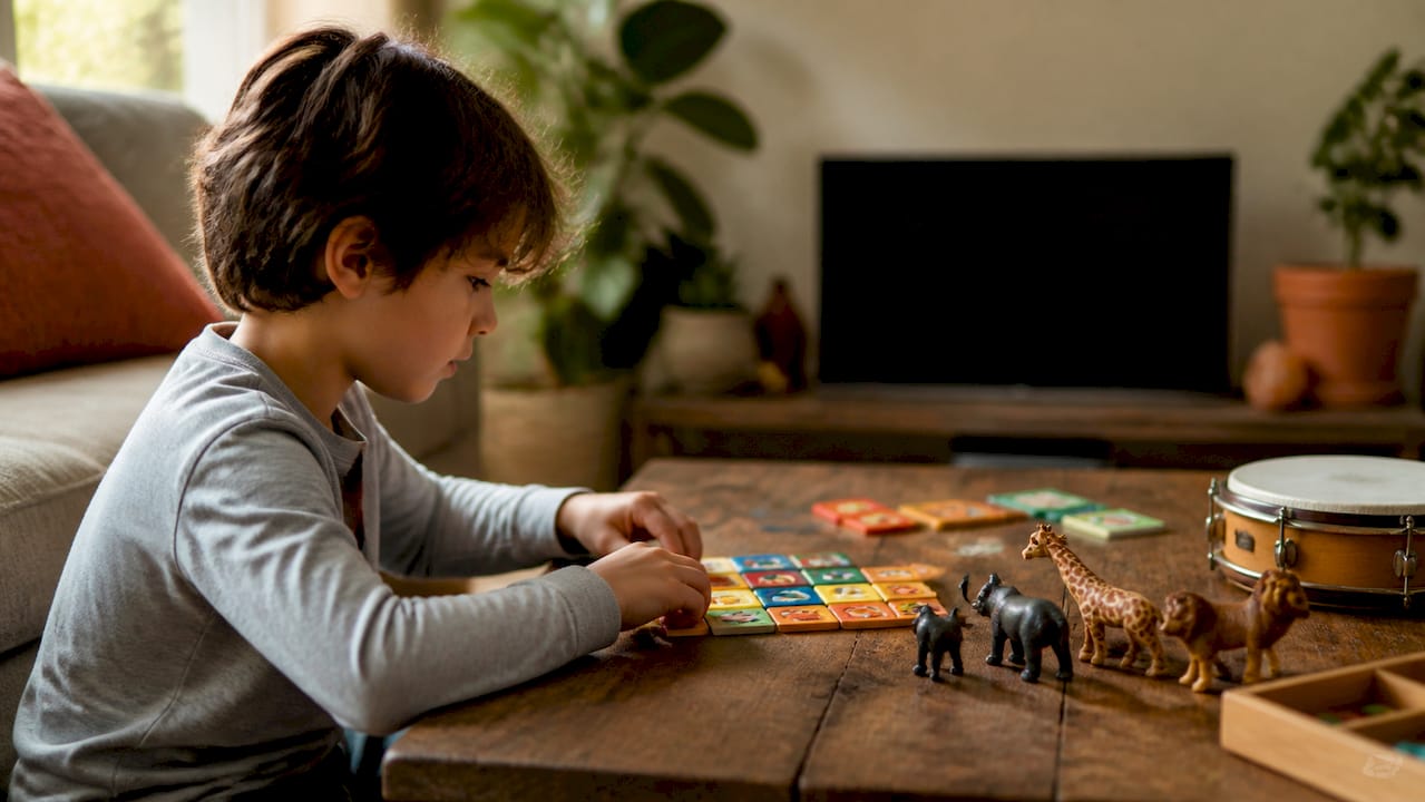 Child doing French phonological screening at home