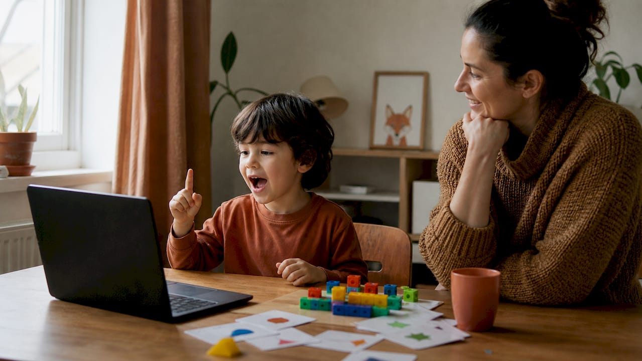 Parent observing child during online tutoring