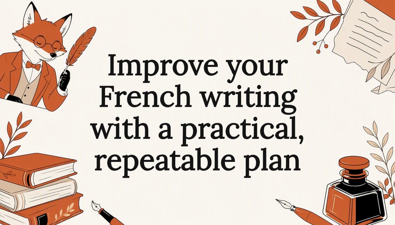 Decorative title card illustration for French writing article