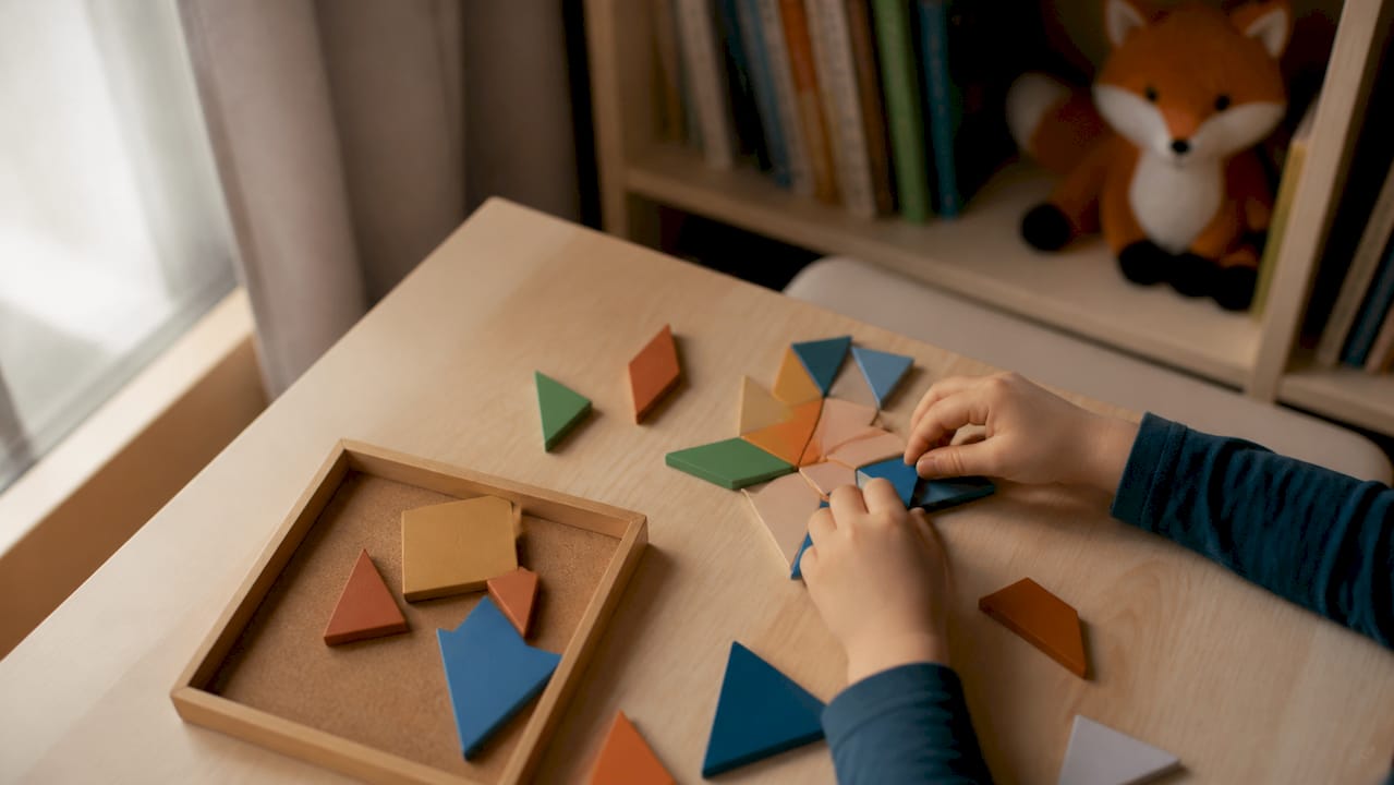 Un enfant s'organise pour ses devoirs à la maison, sortant ses cahiers et préparant tout ce dont il a besoin pour étudier.
