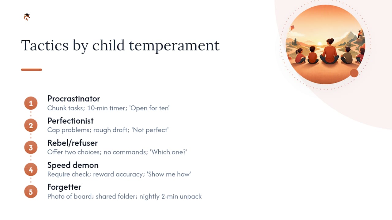 Comparison chart of homework temperaments and tactics