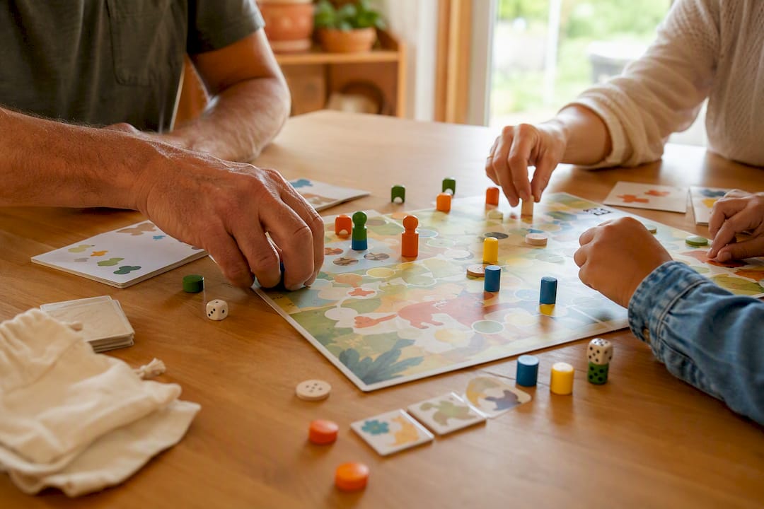 Mains jouant à un jeu de société sur la multiplication