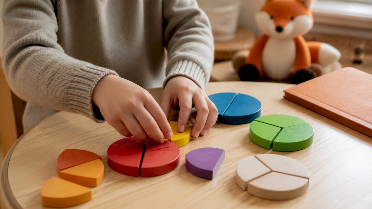 Mains d'enfant comptant des jetons colorés pour les maths