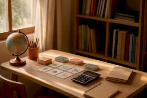 Supports d'apprentissage sur la table d'étude à la maison
