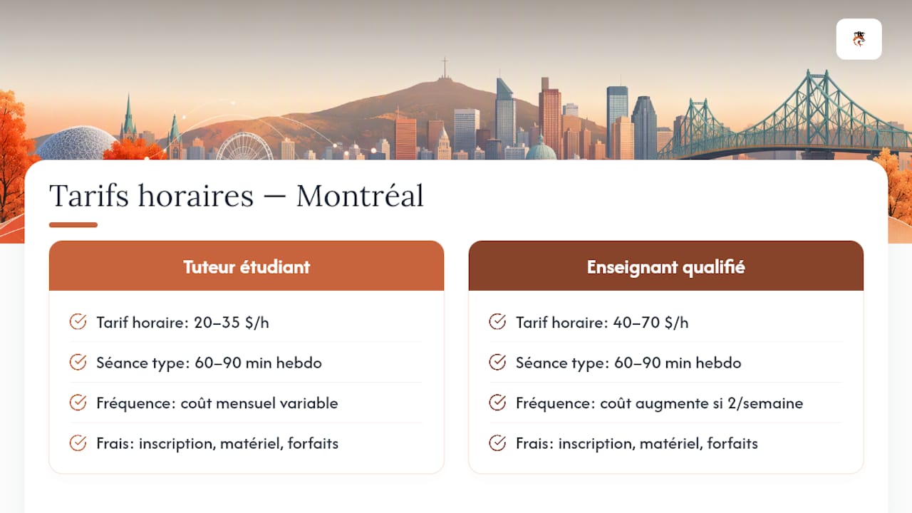 Infographie sur les tarifs du tutorat à Montréal