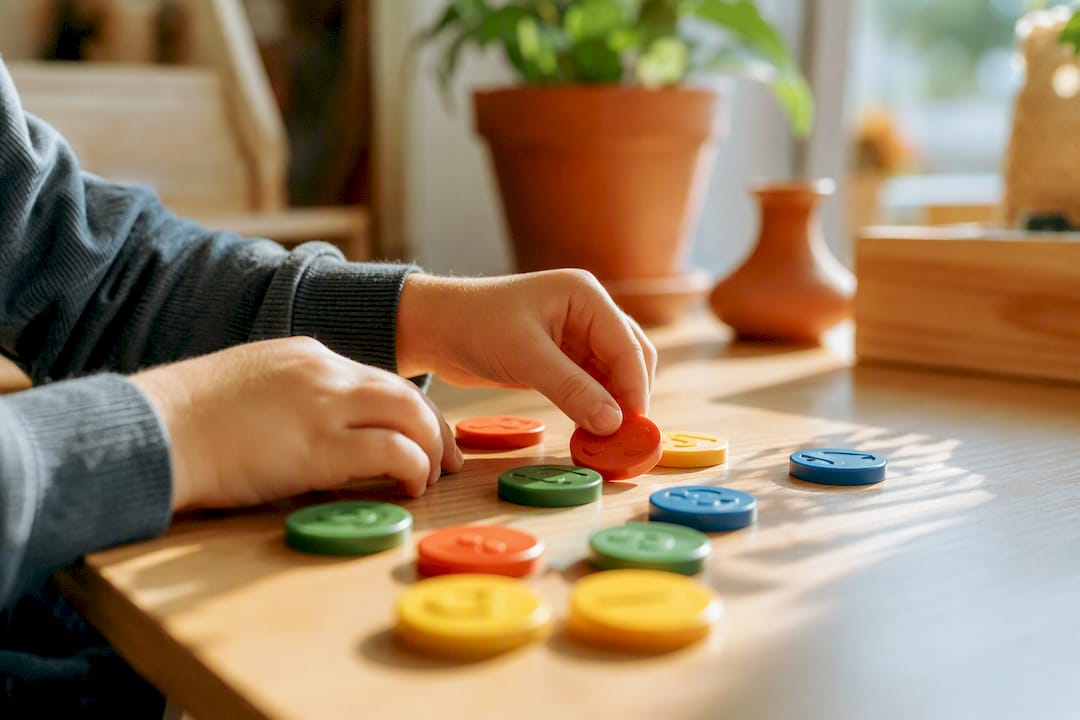Mains d'enfant avec des outils d'apprentissage des mathématiques