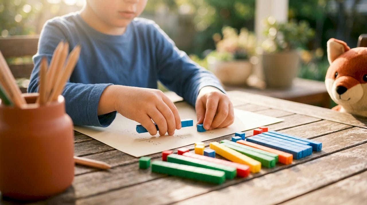 Child hands doing math regrouping activities