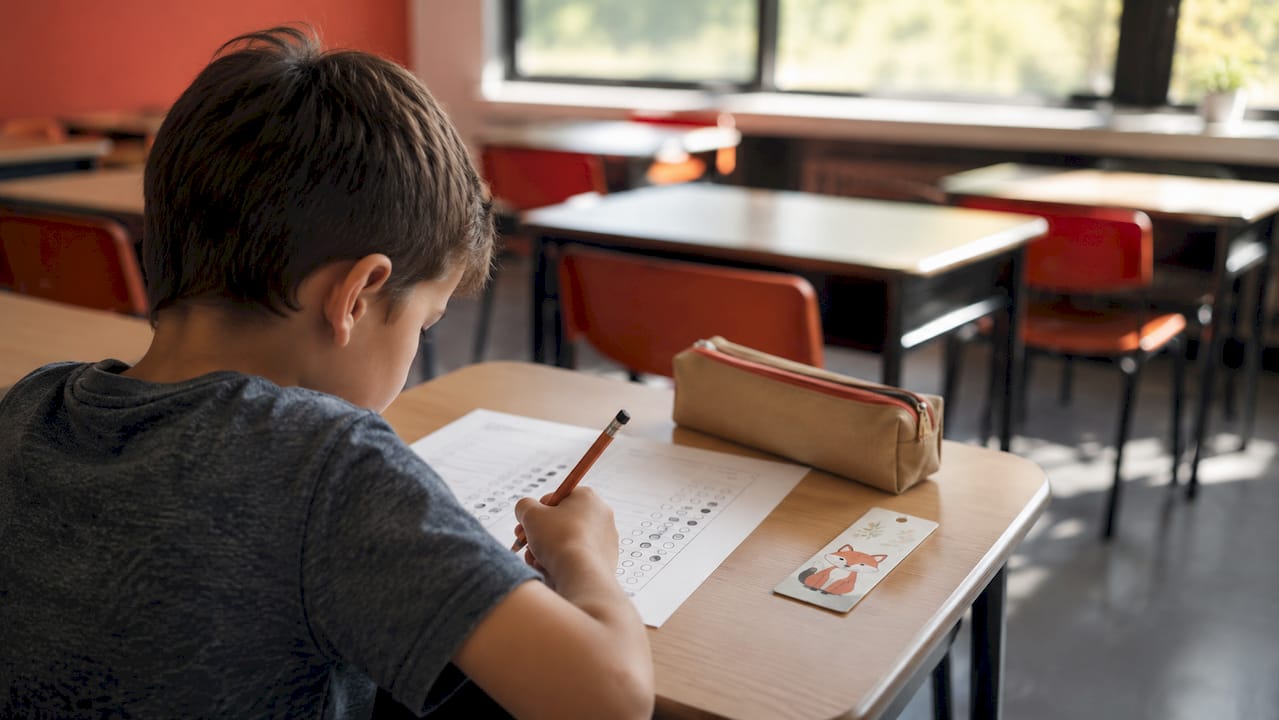 Étudiant en train de remplir une feuille de réponses