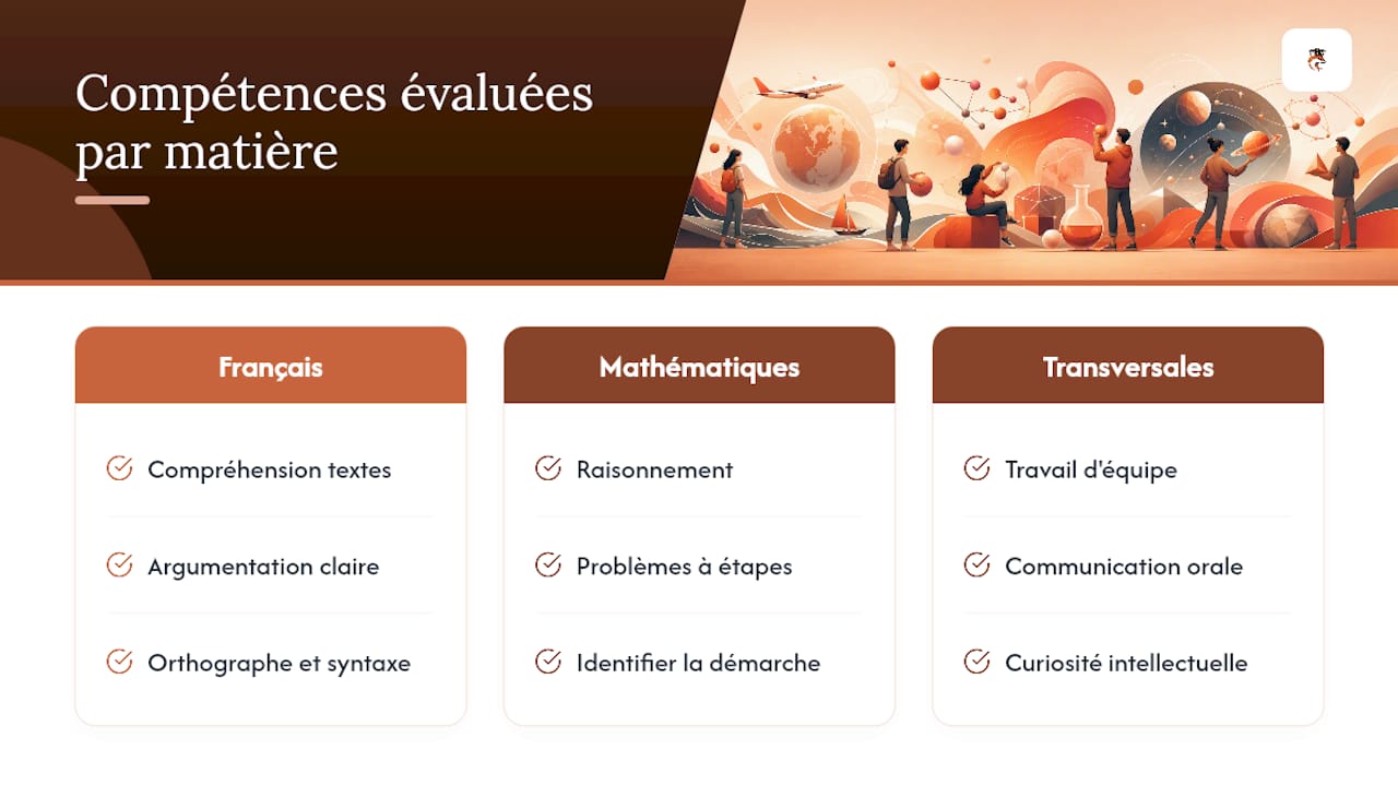 Compétences évaluées en français, mathématiques et compétences transversales
