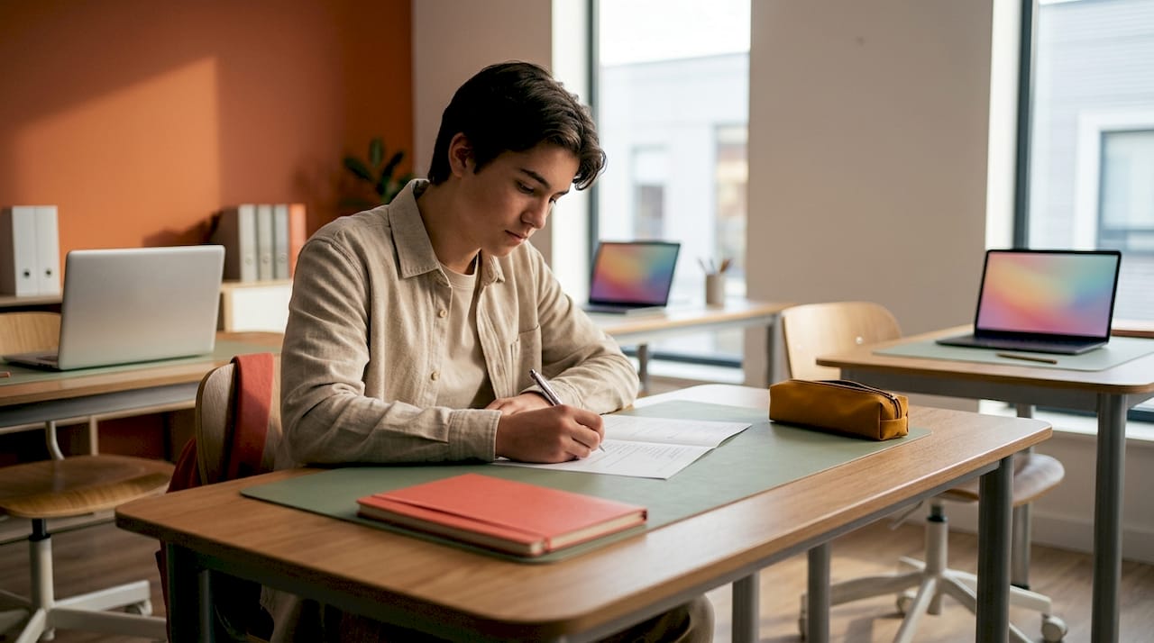 Étudiant attentif lors d'une simulation d'examen