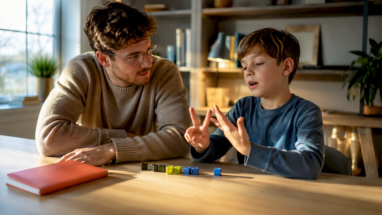Tuteur guidant un enfant lors d'une séance personnalisée