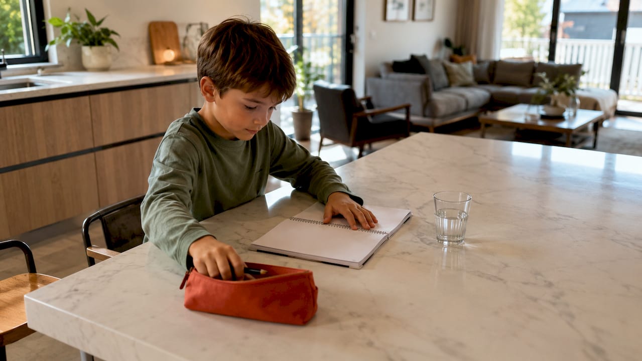 Enfant qui commence ses devoirs de manière autonome
