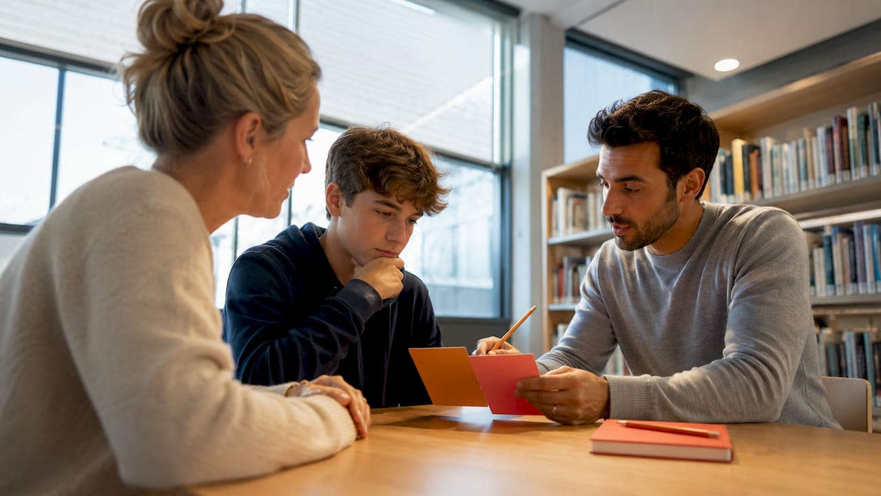 Un parent et son adolescent optant pour un tutorat