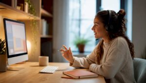 Tuteur accompagnant un élève en ligne
