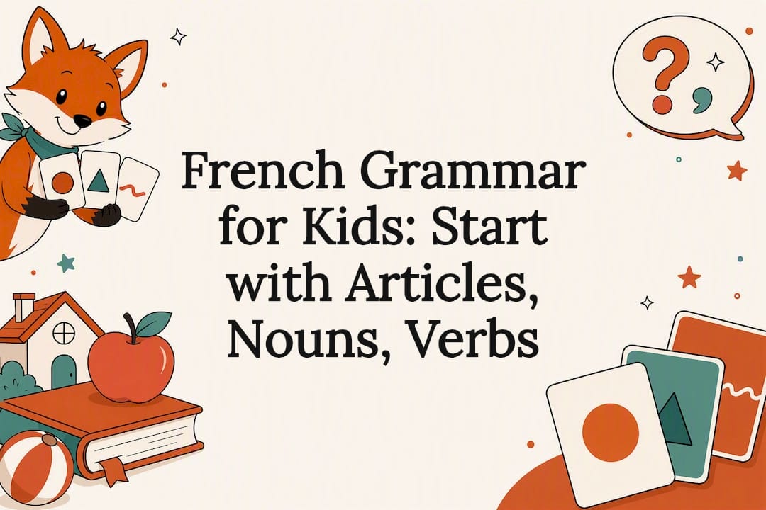 French grammar title card with fox illustration